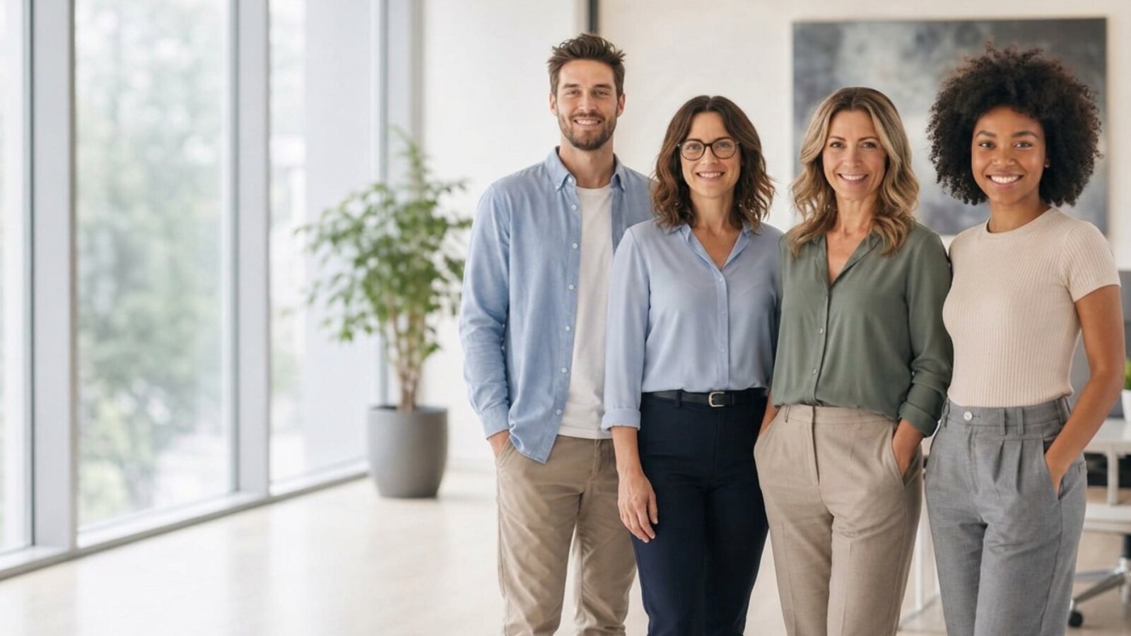 Team van professionals in een licht, modern kantoor — Het VA Register